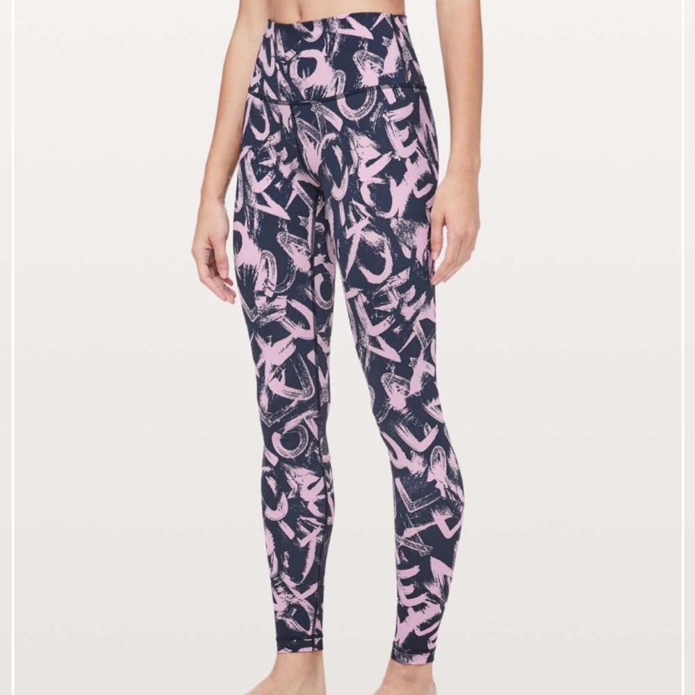 Lululemon Wunder Under High Rise Tight Leggings Graffiti Pop Navy Sz 6